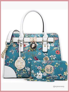 Faux Leather Satchel Handbag with Wallet Set - Work Tote